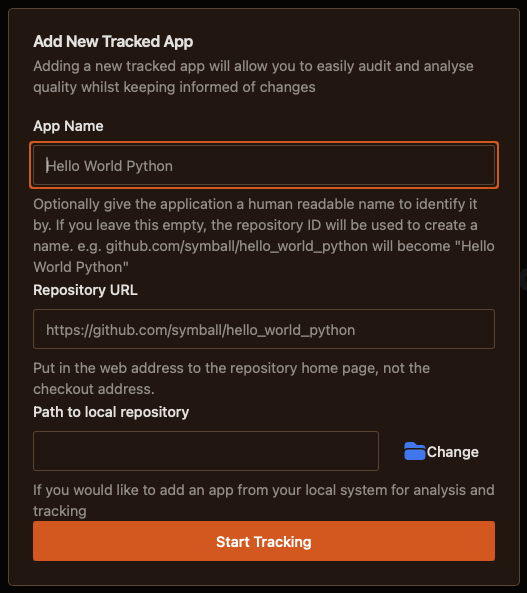 Add Tracked app form image